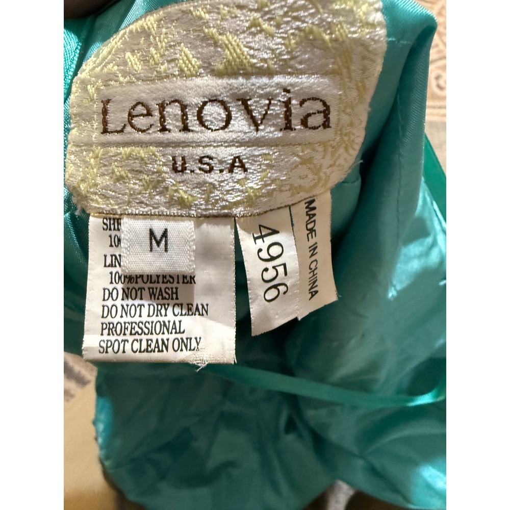 Lenovia USA Turquoise Satin Halter Handkerchief Hem Rhinestone Formal Dress M - Picture 6 of 6
